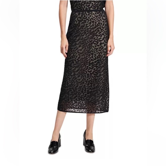 Theory Dresses & Skirts - Theory Bleecker Lace Midi Skirt Black Leopard Print Sheer Overlay NWT Size M